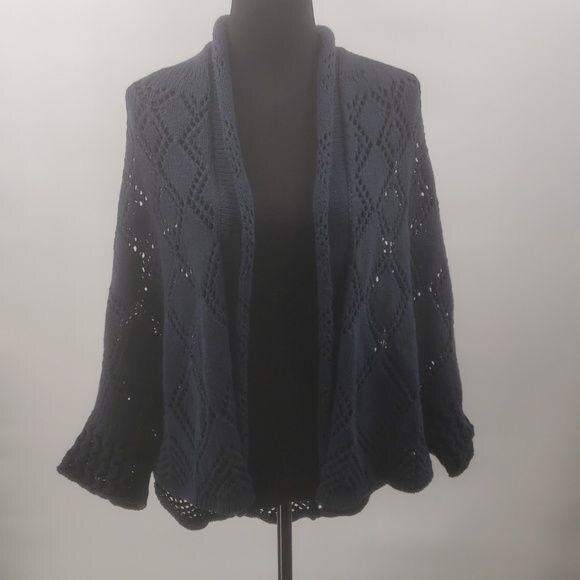 Anthropologie Angel of the North Navy Blue Cardigan Poncho Size Medium/Large - Picture 1 of 11